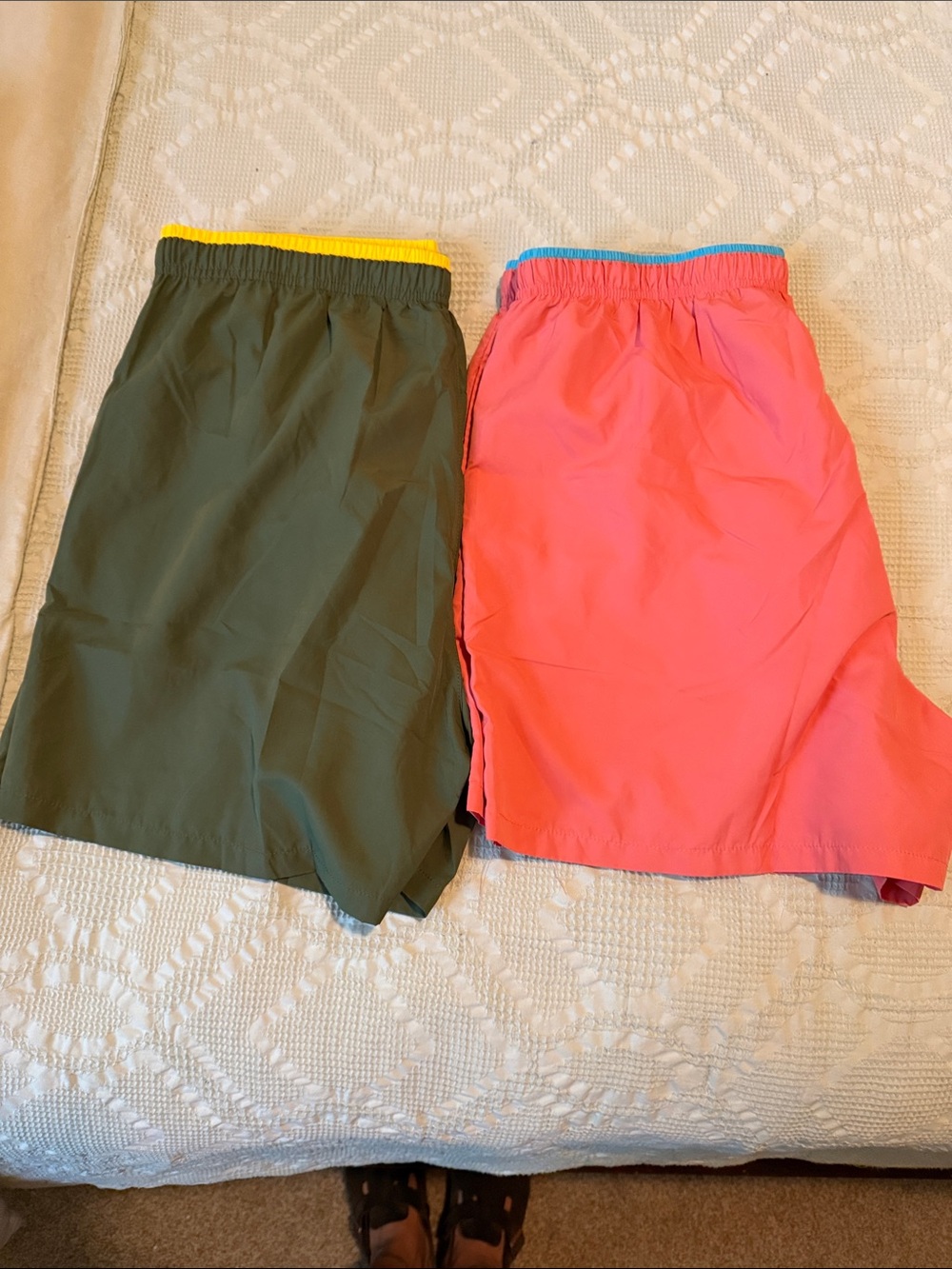 Men's Olive Green and Coral Swim Trunks